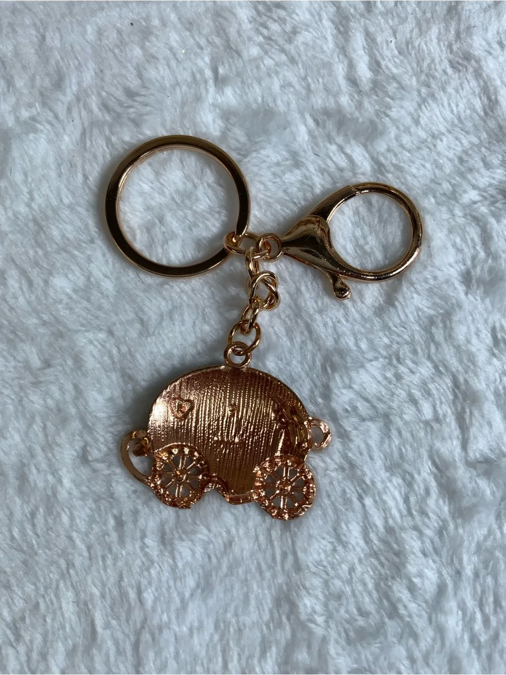 Gold-Tone Black Enamel Carriage Keychain with Rhinestone Wheels - Picture 2 of 2